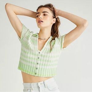 Free People Stripe Polo Sweater Top